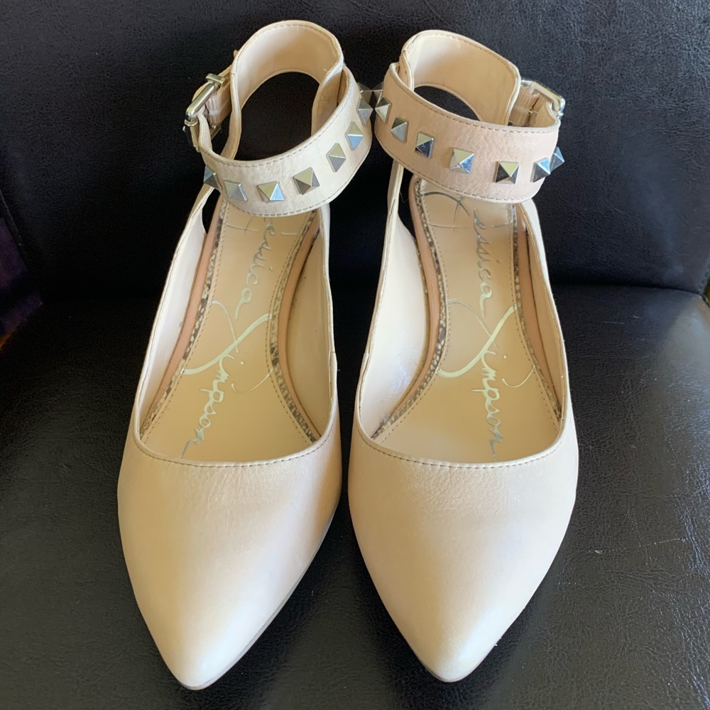 Jessica Simpson kitten heels with ankle strap.